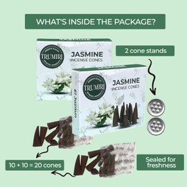 TRUMIRI Jasmine Incense Cones - Total 20 Cone Incense - Dual Pack of 10 Insence Cones - Incense Cones Scented - Cone Incense Scents - Insense Cones - Incent Cone