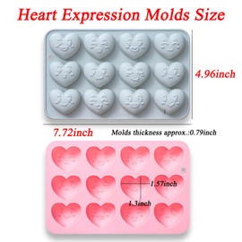 2 Pcs Heart Silicone Molds, 12 Cavity Various Expressions Heart Heart Shaped Muffin Pan Molds, Lovely Heart Shaped Chocolate Molds Used for Making Jelly, Candy, lce Cubes, Fudge and DIY Crafts