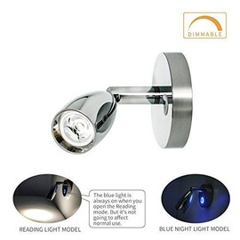 RV 12V Reading Light Dimmable - Polished Chrome Led Berth Lights Book Lamp with Blue Circle Night Decorative Lighting Surface Mounted Near Bedside Under Cabinet In Trailer Caravan Boat Yacht Pack of 2