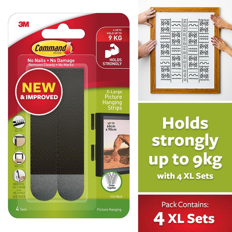 Command Picture Hanging Strips [Removable]: X-Large [4 strip sets] (Black)