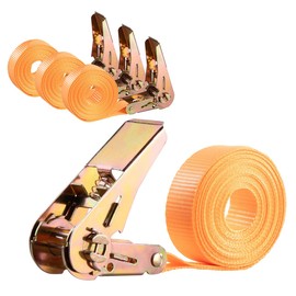 AGT One Piece Tie Down Strap: Set of 4 6 m Ratchet Tie Down Straps 800 kg DIN EN 12195-2 Certified (Fixing Straps, Load Securing Trucks)