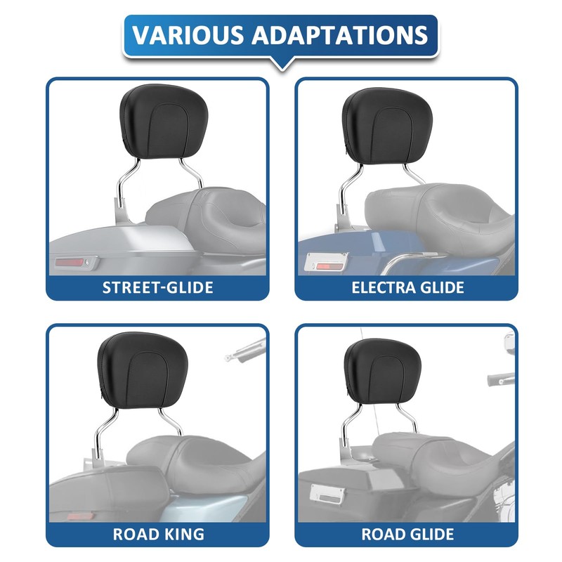 Detachable Sissy Bar Passenger Backrest with 4-Point Docking Hardware Kit
