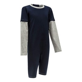 Kaycey Zip back Long Sleeve Short Leg Jumpsuit For Boys And Girls, Adaptive Clothing For Kids with Special Needs, Soft Cotton, Navy/Grey, 5-6 Years