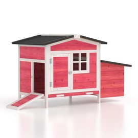 GOJOOASIS Chicken Coop for 2 Chickens Outdoor Rabbit Hutch Chicken House Cage with Ramp & Nesting Box for Small Animals (Red)