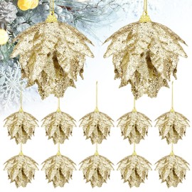 12 Pieces Set Christmas Ball Ornaments Pinecone Ornaments for Christmas Tree Decoration Plastic Christmas Ornaments Decorative Hanging Ornaments Home Decoration Wedding Party Decor, 2.36 Inch (Gold)