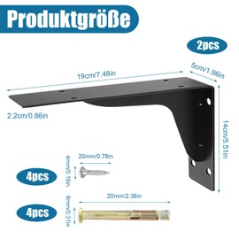 Pack of 2 Heavy Duty Shelf Brackets, Heavy Duty Wall Shelf Brackets, Shelf Brackets, Load Capacity 200 kg Shelf Brackets, Angle Brackets, Heavy Shelves, L-Shaped Shelf Angle Brackets for Books, Living