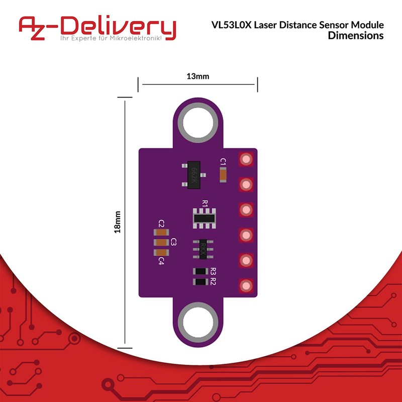 AZDelivery VL53L0X Time-of-Flight (ToF) Laser Ranging Sensor