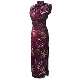 7Fairy Women's Burgundy Keyhole Long Chinese Party Dress Cheongsam Size 2 US