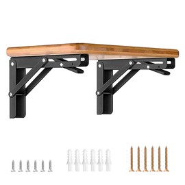 HBL' 2 Pack Folding Shelf Brackets 200MM Heavy Duty Shelf Brackets Wall Mounted Foldable Shelving Brackets for Drop Leaf Table, Folding Desk(Shelf Bracket Only)