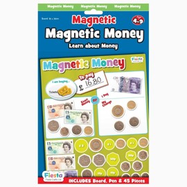 Magnetic Money Learning Chart by Fiesta Crafts- Includes Magnetic Coins and Notes and Double-sidied play board - Various Ways To Helps Kids Learn About How To Use Coins and Notes and Value of Money