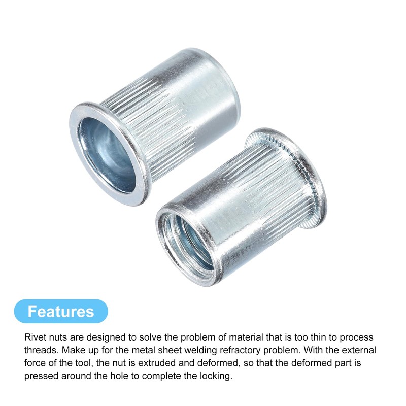 sourcing map M12 Rivet Nuts, 50pcs Zinc Plated Carbon Steel