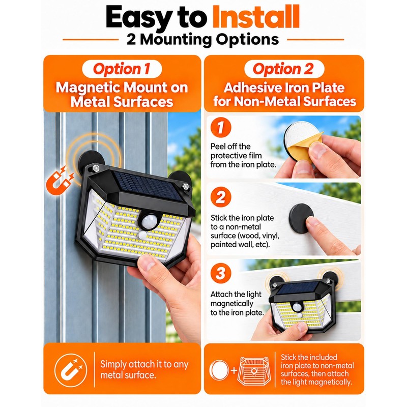 Thumok Magnetic Solar Lights Outdoor, 800LM Motion Sensor Lights, 2