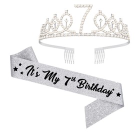 UVATAHONA 7th Birthday Sash and Tiara, 7 & Fabulous Glitter Sash and Birthday Crown Set, Happy 7th Birthday Gifts for Party Supplies and Decorations, Silver