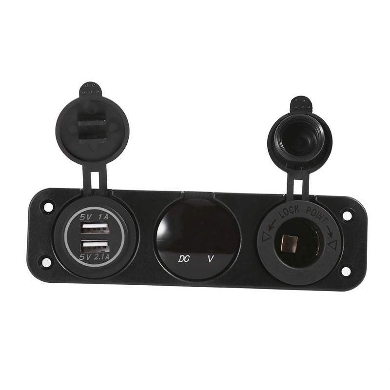 Dual USB Car Charging Socket, Car Boat Charger, 3 Hole