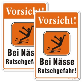 Caution In Wet Risk Of Slip Sign - Pack of 2, 25 cm x 18 cm Rust Free Aluminium Warning Sign, Weatherproof, Fade Resistant, Easy Mounting.