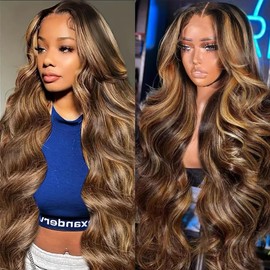 ZHUOBEI Honey Blonde 4/27 Ombre Lace Front Wig Human Hair 13x6 HD Highlight Body Wave Lace Frontal Wigs Glueless Wigs Human Hair Pre Plucked with Baby Hair 200 Density 28Inch