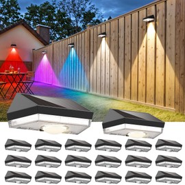 UGDLUCK Solar Fence Lights,Warm White & Cool White & RGB 7Colors ＆ Color Changing Mode IP65 Waterproof Solar Lights Outdoor for Deck/Patio/Backyard/Wall/Pool/Fence/Railing/Step(20Pack)