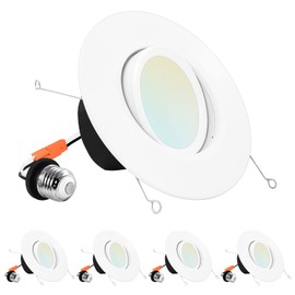 LUXRITE 5/6 Inch Gimbal LED Recessed Lighting Can Lights, 11W=90W, 5 Color Selectable 2700K-5000K, CRI 90, Dimmable Adjustable LED Downlight, 1100 Lumens, Wet Rated, Energy Star, ETL Listed (4 Pack)