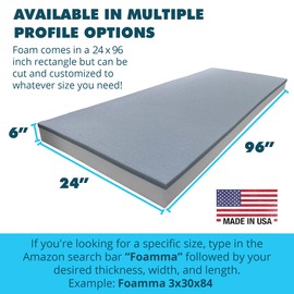 Foamma 6 x 24" x 96" Cooling Gel-Infused Memory Foam Cushion, High Density Foam Base, Medium Firm, Seat Replacement, Padding, Chair Cushion Square Foam, Dining Chairs, Wheelchair Cushion Replacement