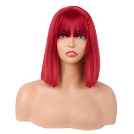MapofBeauty 12 Inch/30 cm Straight Bob Flat Bangs Short Colorful Synthetic Hair Cosplay Party Wig (Bright Red)