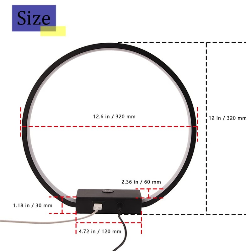 MASIVEL LED Circle Table Lamp Touch Control 3-Way Dimmable Bedside