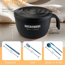 Layron Large Ramen Bowl, Ramen Noodle Bowls Microwavable 45 oz, Ramen Cooker, Microwave Pasta Cooker, Ramen Bowl Microwave Gift for College Boys Girls Male Female Dorm Room (black)