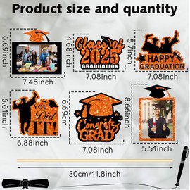 Spiareal 30 PC 2025 Graduation Decorations Graduation Photo Display Centerpiece Kit for Class of 2025 Photo Centerpiece Table Topper Grad Party Decoration for College Congrats(Orange and Black)