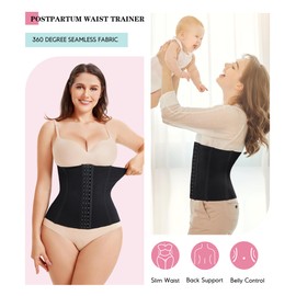 LODAY Waist Trainer Corset Shapewear Tummy Control Body Shaper Waist Cincher for Women Postpartum Belly Band Wrap(XL,Black(hook))