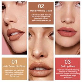 Tinta de Labios que se Despega para Mujeres - Set de 3 Colores (Desnudo Marrón, Marrón Rojo, Rojo Clásico) | Tinta de Labios de Larga Duración, Imperm