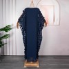 HD African Women Applique Flower Dress Boat Neck Navyblue Caftan