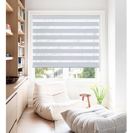SHECUTE Zebra Blinds for Windows, 72H x 42W (Support Custom Size), Greyish White Dual Layer Zebra Shades, Light Filtering Room Darkening Day and Night Window Blinds for Home, Living Room, Bedroom