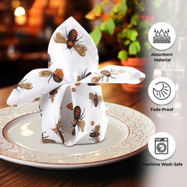 Urban Villa Cloth Napkins Honey Bee Print 100% Cotton Absorbent Dinner Napkins (Set of 6) Oversized 20x20 Inches Soft Durable Reusable Washable Ideal for Everyday Use Wedding Parties Premium Quality