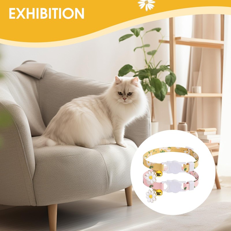 LFCFBH 2 PCS Soft Cat Collar with Bell, Adjustable Flower