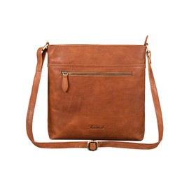 Benthill Women's Leather Shoulder Bag - Genuine Cowhide Leather - Handbag with Zip - Shoulder Bag/Leather Bag - Vintage Shopper, brown, vintage