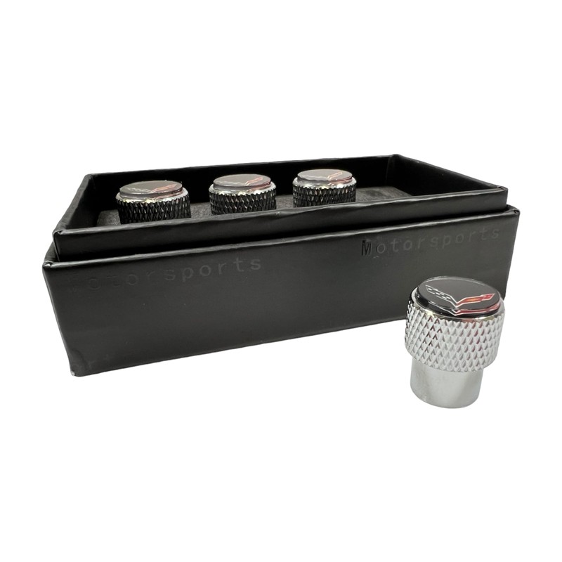 Eurosport Corvette C7 Logo Chrome Valve Stem Caps - Knurled