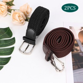YiliYa Pack of 2 Unisex Stretch Belts, Fabric Belt, Elastic Braided Belt, for Men and Women (Black/Coffee, Length 130 cm), Black + Coffee