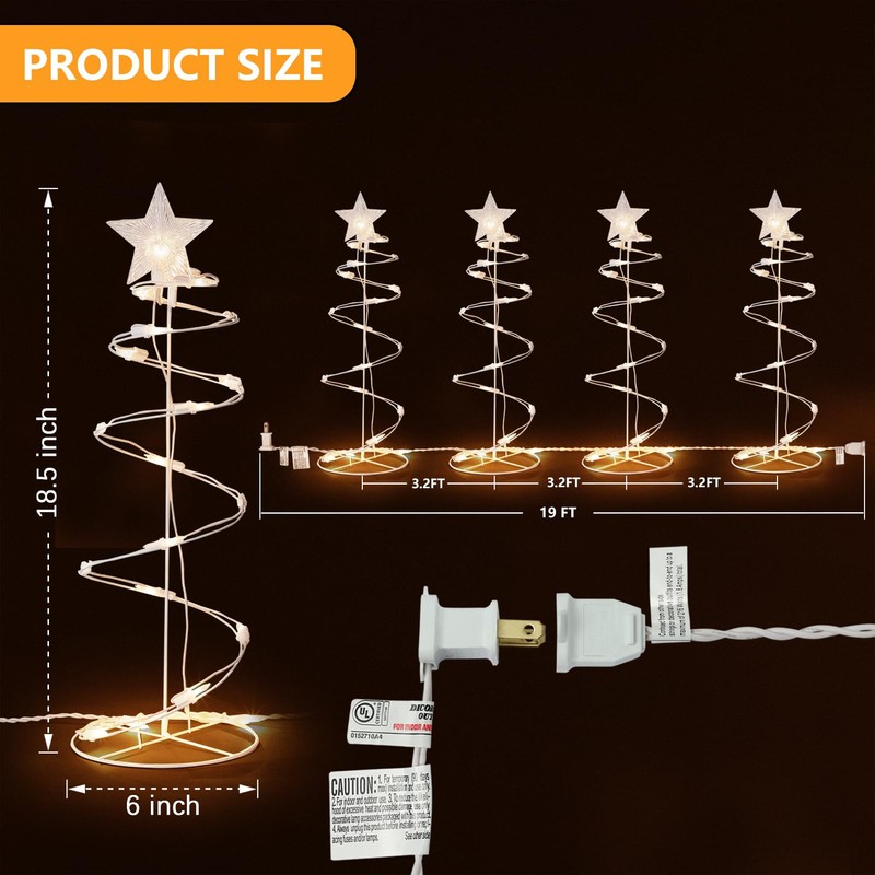4 Packs Outdoor Spiral Lighted Christmas Trees, Warm White Spiral