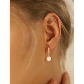 Pearl Earrings for Women-14K Gold Plated Dainty Drop Simple Wedding Dangle Dangling Cute Stud Earrings for Brides Long Wedding Earring Formal Jewelry (Crystal pearl)