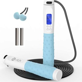 Jump Rope, Weighted Jump Rope for Fitness, Skipping Rope with Counter - Heavy Handles, Adjustable Length - Cordless Jumping Rope for Men Women Kids Fitness Exercise Training - Color: White+Blue