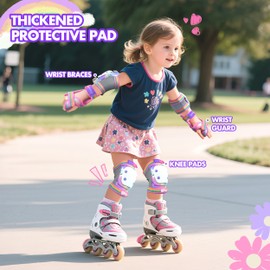 Kids Knee Pads Elbow Pads Wrist Guards Set, Protective Gear Set for Girls Boys Roller Skating Bike Cycling Skateboard Scooter (Rainbow, Medium (6-12years))