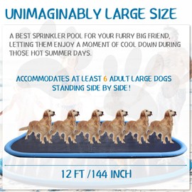 Lewtemi 12 ft Extra Large Non Slip Splash Pad 144" for Adult Kids and Dog Giant Thicken Sprinkler Pool Summer Outdoor Toys Fun Backyard Fountain Play Mat for Family Pet Dog(Square Style)