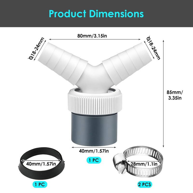 Washing Machine Drain Adapter, Plastic Appliance Inlet Hose Y-Piece Splitter