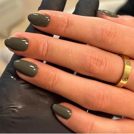 SXVME Uñas Postizas Verde Oliva, Uñas Postizas Cortas Ovaladas Redondas, Uñas Adhesivas De Invierno, Uñas Postizas Cortas Almendradas, Las Mejores Uña