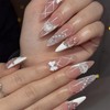 IMRAIN Long Press on Nails Stiletto Fake Nails White French