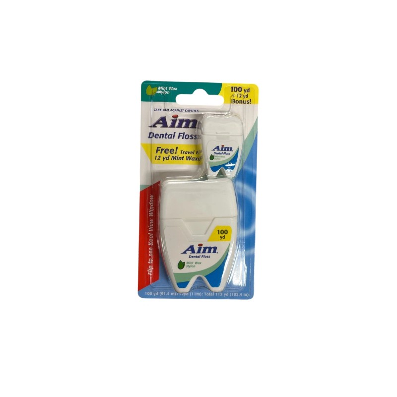 Aim Dental Floss Mint Wax Nylon, 100 yd + 12