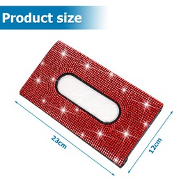 JNNJ Car Tissue Holder, Bling Car Visor Tissue Box Holder, Leather Crystals Paper Towel Cover Case, Sun Visor Napkin Holder, Hanging Car Tissues Holders, Auto Interior Bling Accessories(Red)
