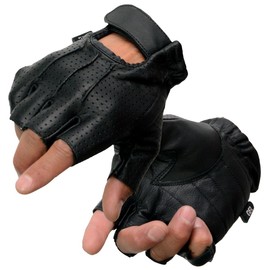 Milwaukee Leather SH357 Men's Black Leather Gel Padded Palm Fingerless Motorcycle Hand Gloves W/ ‘Welted Perforated Leather’ - Large