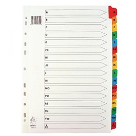 A4 A-Z INDEX DIVIDER MULTI COLOURED TABS ALPHABETICAL MYLAR WHITE BOARD