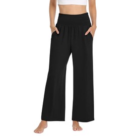 TARSE Womens Lightweight Wide Leg Pants Plus Size Summer Casual Loose Yoga Sweatpants Comfy Soft Lounge Pajama Flowy Pants Pockets(Black,XL)
