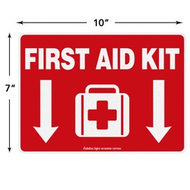 First Aid Kit Sticker, First Aid Kit Sticker Decal for Home, Schools and Business, 2 Pack, 10 x 7 inch Self-Adhesive Vinyl Decal Stickers, Reflective, UV Protected, Waterproof